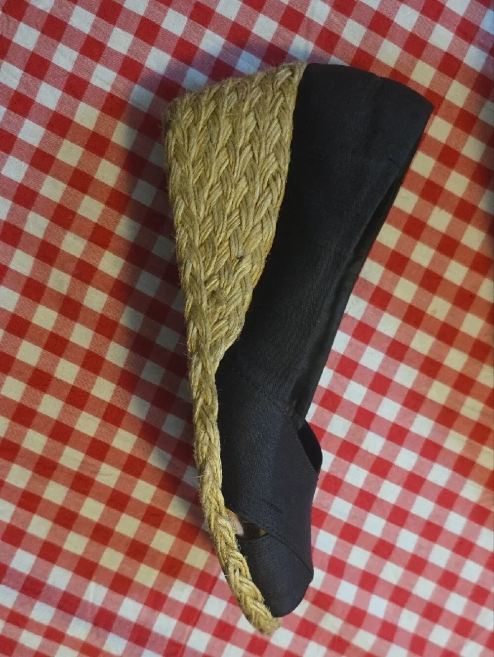 Lauren Ralph Lauren Black Espadrille Wedge Peep Toe Shoes Women's Size 8.5